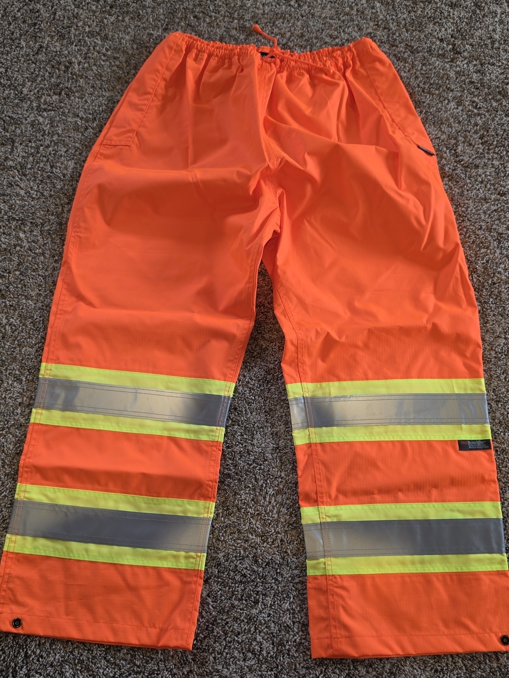 High-Visibility Tough Duck Orange Safety Rain Pants with Reflective Stripes 2XL